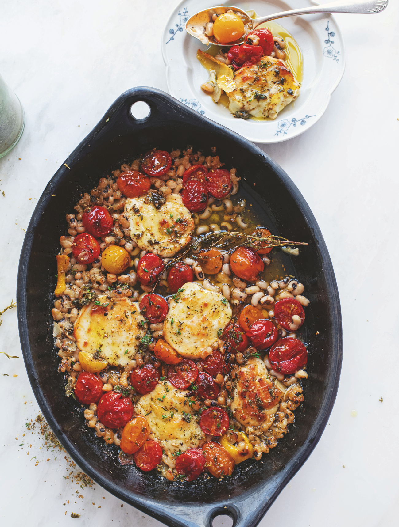 Braised Halloumi with Tomatoes and Beans from Simple Too by Yotam Ottolenghi & Verena Lochmuller ©Jonathan Lovekin